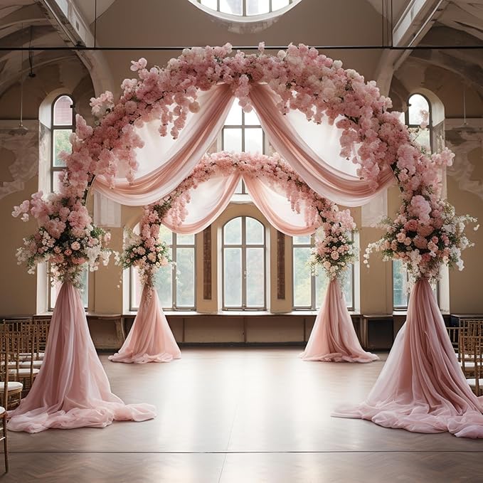 Wokceer Dusty Rose Wedding Arch Draping Fabric Backdrop 3 Panels 28.7" X 20FT Sheer Drapes Fabric for Wedding Arbor Ceremony Party