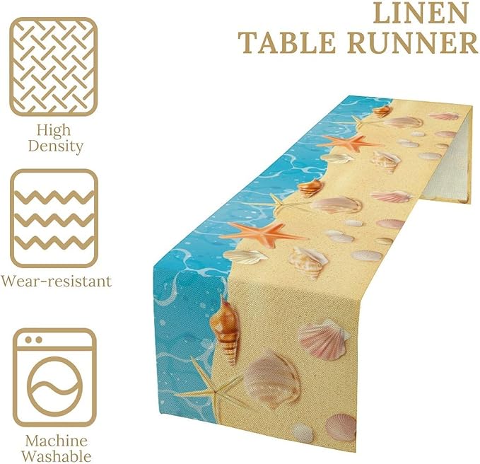 Sea Turtle Table Runner Marine Life Starfish Nautical Blue Green Ocean Theme Kitchen Table Decorations for Indoor Outdoor Home Party Decorations 13x36 Inch