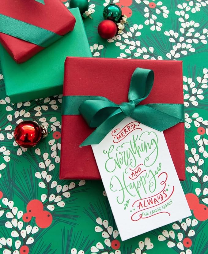 Personalized Gift Tags, Thank You Tags for Wedding Birthday Business Party Favors, Custom Hang Tags with Your Text and String, 2 X 3.75 Inch (Wreath Pattern 3)
