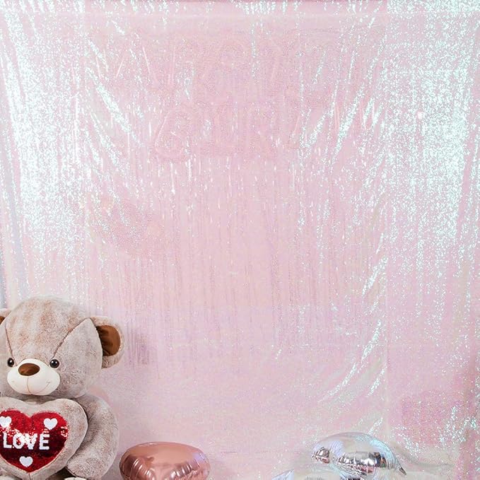 JYFLZQ White Iridescent Sequin Backdrop Curtains 7ft x 7ft 1 Panel Glitter Photo Booth Backdrops Sparkly Photography Background Drapes for Parties Wedding Bridal Showers