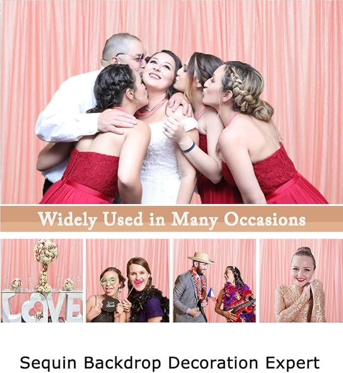 ShinyBeauty Pink Sequin Photo Backdrop 4FTx8FT - Glitter Fabric Wedding Photography Background, Shimmer Birthday Party Decor, Curtain Drapes for Events, Stage, Studio