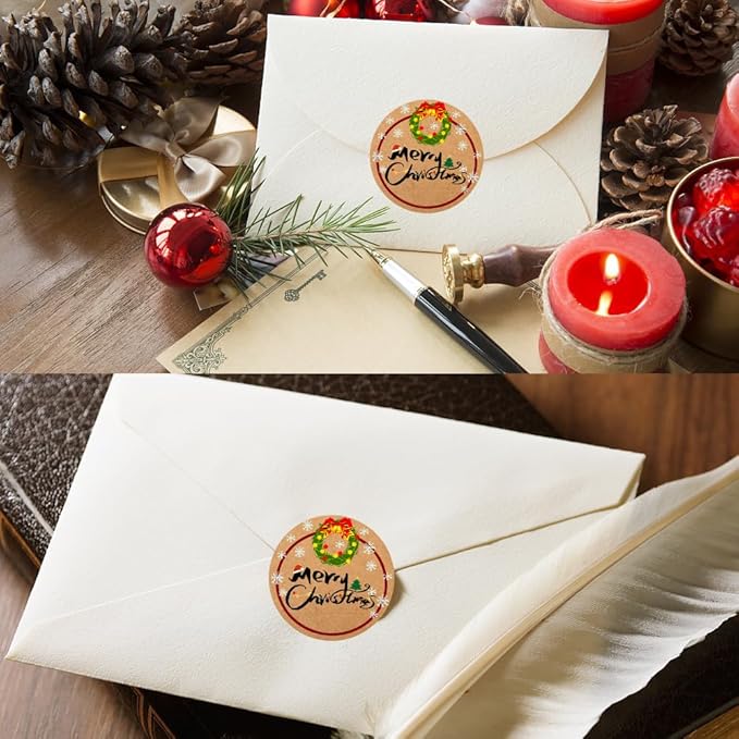 100-1000pcs Custom Stickers Merry Christmas Stickers Personalized Labels Adhesive Xmas Decorative Envelope Seals Stickers for Cards Gift Boxes(Round-8)