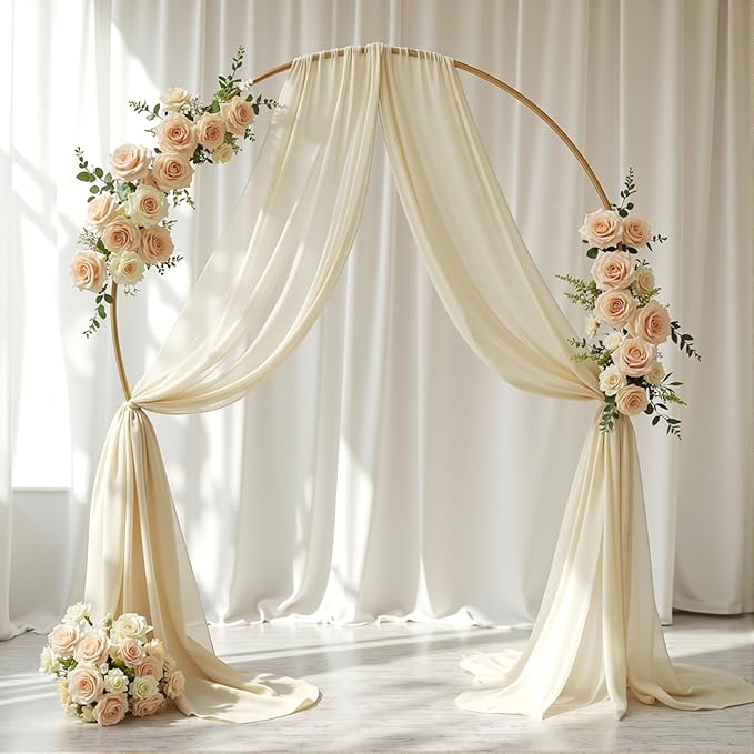 Wedding Arch Draping Fabric 2 Panels 18Ft Nude Sheer Chiffon Curtain Drapes 6 Yards for Wedding Ceremony Birthday Party Decoration