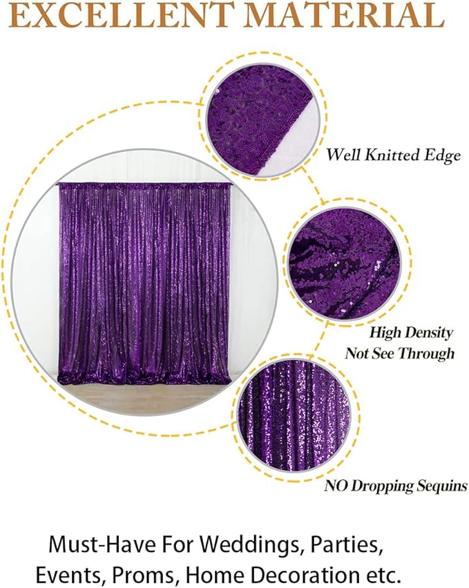 ShinyBeauty 4FT x 7FT Purple Sequin Backdrop | Photobooth Background | Wedding & Event Decor | Rustic & Elegant Sequin Fabric | Perfect for Photography & Parties | Durable Sequin Curtains