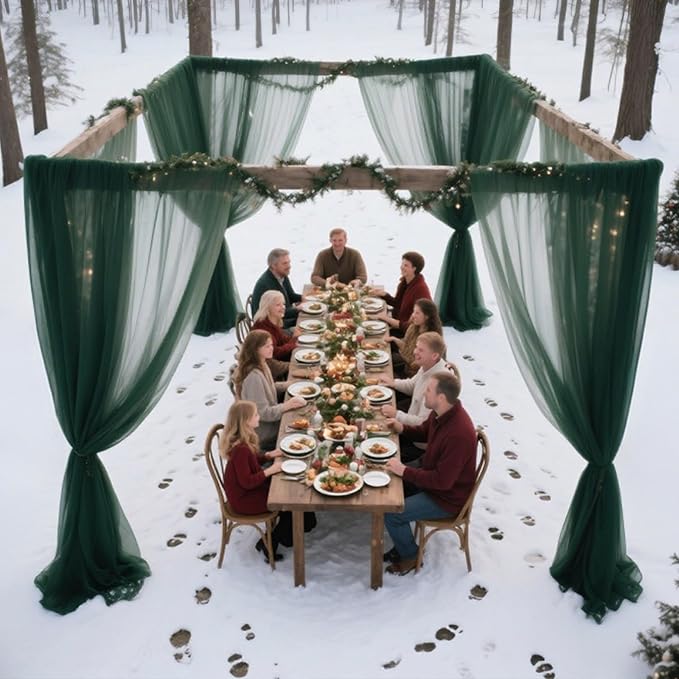 VOK Dark Green Wedding Arch Draping Fabric Chiffon Fabric, 29in x 18Ft 2 Panels Sheer Chiffon Outdoor Curtain for Wedding Ceremony Birthday Party Decoration (Dark Green,2 Panel)
