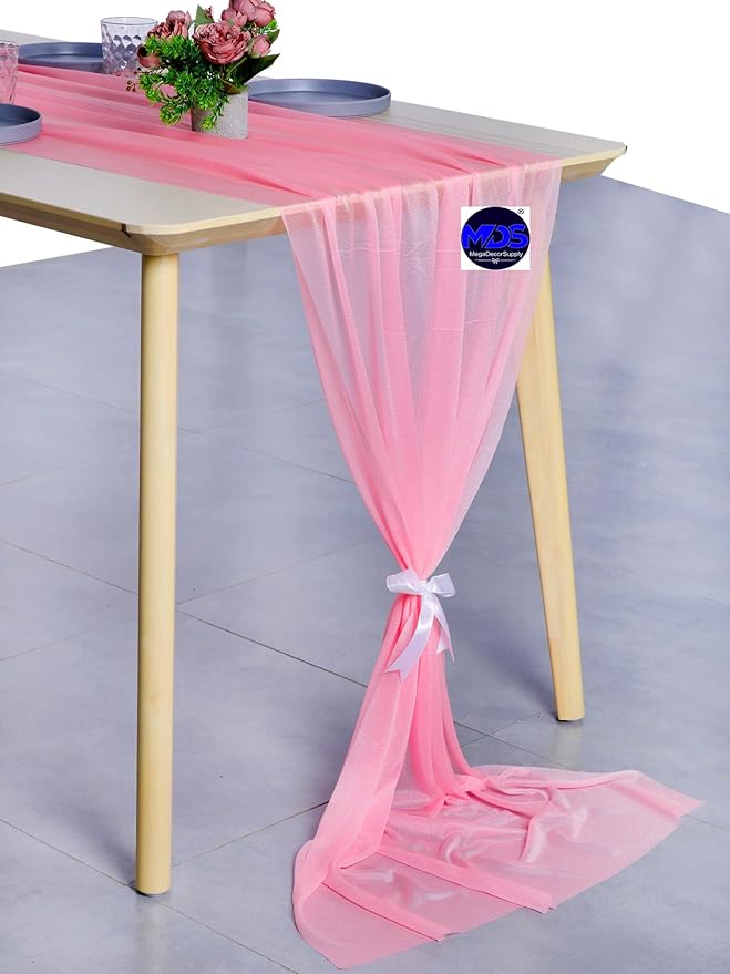 MDS Halloween Chiffon Table Runner - 15 Pack, 29 x 170 Inches, 14ft Each - Sheer Spooky Table Runners for Haunted House Parties, Trick-or-Treat Tables, Witchy Décor, Wedding & Events - Coral