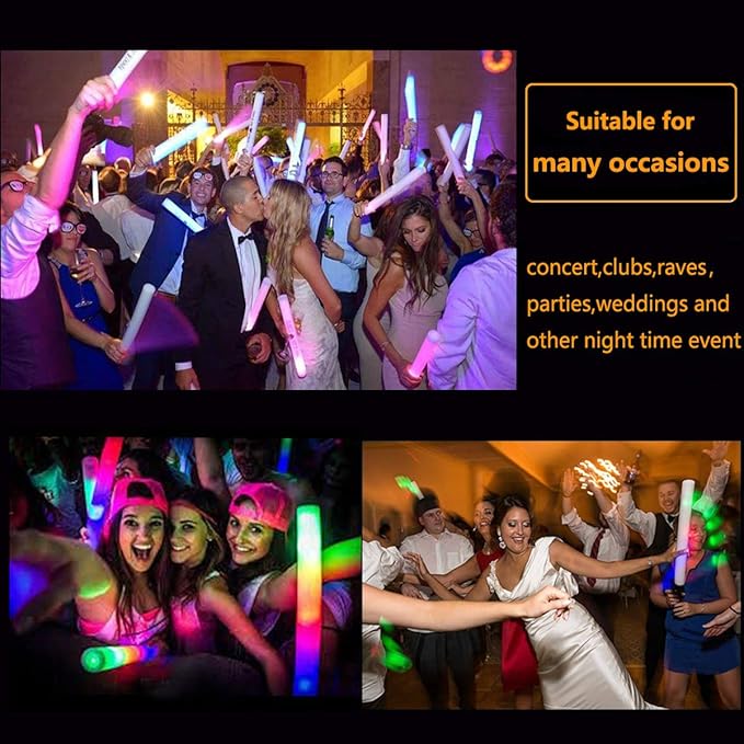 Foam Glow Sticks Bulk 60 Pack,3 Modes Flashing LED Light Sticks Glow in The Dark Party Supplies Light Up Toys for Parties Wedding Birthday Concert Christmas Halloween