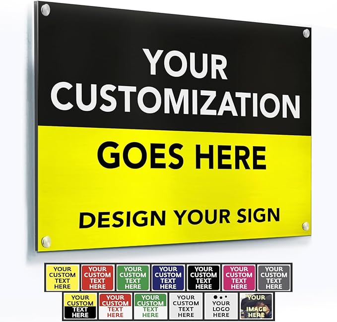 SPEEDYORDERS Custom Outdoor Metal Signs, Personalized Aluminum Signs, Customized Safety Signs, Metal Business Signs, Waterproof Outdoor Business Signs, White Aluminum (Black & Yellow, 12x8 In)