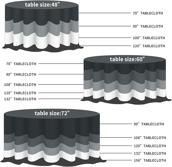 132 inch Round Tablecloth Washable Polyester Table Cloth Decorative Table Cover for Wedding Party Dining Banquet（132 inch,Silver）