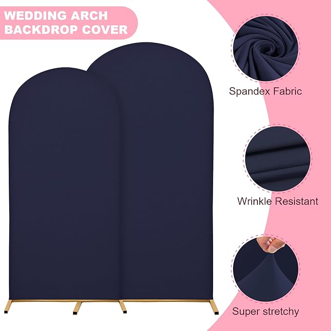 Wedding Arch Covers Arch Backdrop Cover Arch Stand Covers 7.2FT 6.6FT 6FT Set of 3 Arch Cover Spandex Fabric Stretchy Backdrop for Wedding Birthday Party Decoration Baby Shower (Dark Blue)