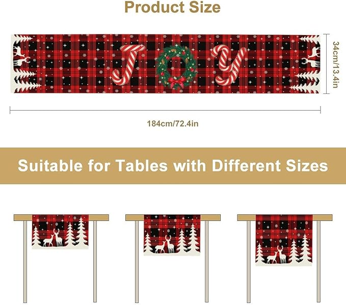 Christmas Table Runner, Red Winter Xmas Holiday Table Cloth Kitchen Dining Table Decoration for Home Party Decor 13x36 Inch