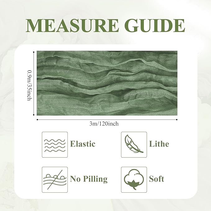Asee'm Cheesecloth Table Runner 120 Inches Sage Green Boho Gauze Cheese Cloth Runner 10FT Rustic Sheer Fall Table Runners for Thanksgiving Wedding Baby Shower Holiday Party Decoration