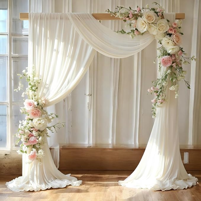 MDS Halloween Chiffon Draping Fabric - 1 Panel, 30" Wide x 50ft Long - Sheer Spooky Arbor & Canopy Drapery for Haunted House Backdrops, Party Ceilings, DIY Costumes & Themed Events - Ivory