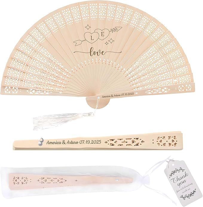 100 PCS Custom Fans Personalized Folding Fans for Line Dancing Wooden Hand Fan Wedding Favors Bulk Fans for Guests Party Event Use (Style05)