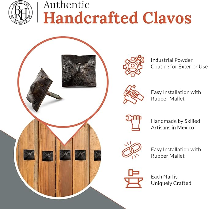 10 Pack 1" Square Head Iron Clavos Decorative Nails – Unfinished – Handmade Rustic Square Fasteners for Farmhouse Shutters, Faux Wood, Barn Doors, Shutters, and Gates – Ornamental Wood Accent