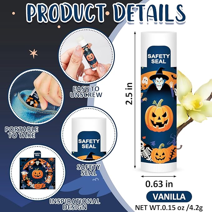 DMSKY 60 Pcs Halloween Lip Balm, Halloween Party Favors Bulk, Halloween Goodie Bags Fillers for Boys Girls