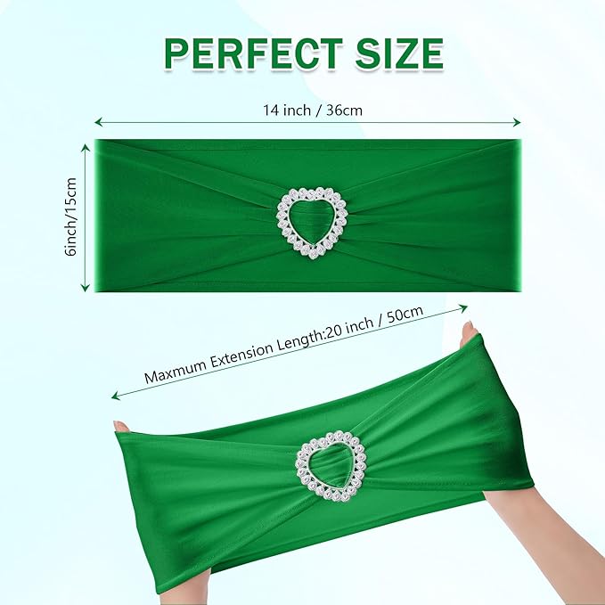 Howhic Pack of 60 Spandex Chair Sashes Bows Stretch Chair Cover Band with Buckle Slider Universal Elastic Chair Ties for Wedding Banquet Party Event Decoration (Emerald)