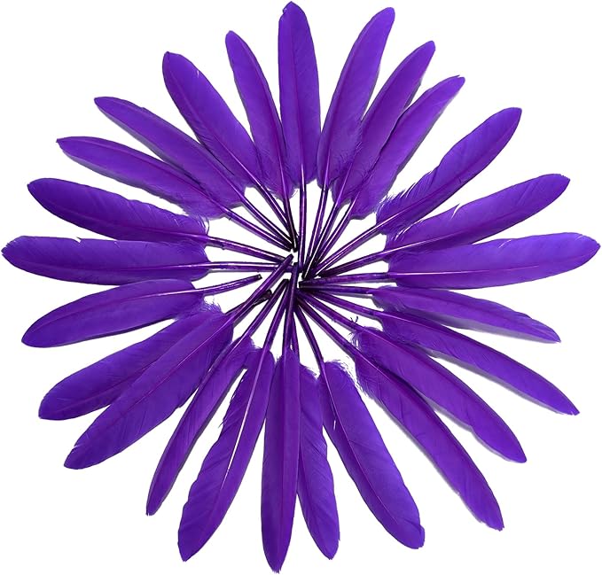 FeelfunFeather 120pcs Purple Goose Cochettes Feather Natural Bulk 4-6 inch 10-15cm for Wedding Party Christmas Halloween Decorations DIY Crafts Goose Cochettes Feather