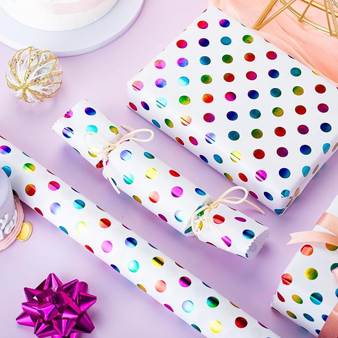 Yarcony Colorful Polka Dot Wrapping Paper,Gift Wrapping Paper, Rainbow Polka-Dot Gift Wrap for Present Packaing, Boy Girl Birthday, Party, Holiday,Christmas and Celebrations(17 Inch X 16.5 Feet)