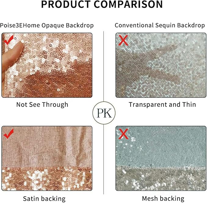 Poise3EHome 10Ft x 10Ft Rose Gold Sequin Backdrop Curtain, Glitter Thick Satin Background Drapes, Sparkly Opaque Photography Curtain, Sequence Xmas Thanksgiving Backdrop for Wedding Party Decor
