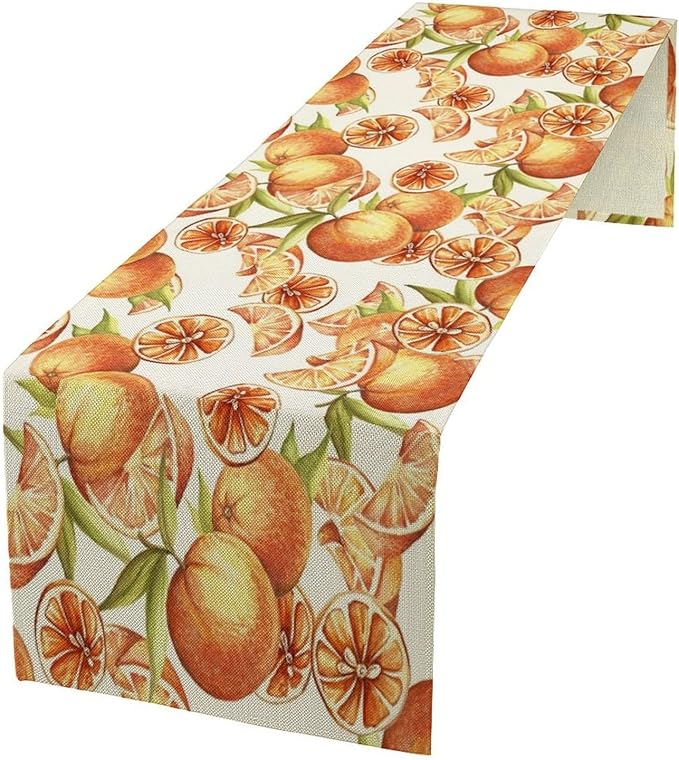 Spring Summer Orange Citrus Table Runner Sweet Fruit Botanical Print Little Cutie Dinner Runner for Farmhouse Baby Shower Party Holiday Home Kitchen Dining Table Decor 13x108