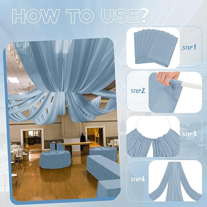 6 Panels Dusty Blue Ceiling Drapes for Wedding 5ftx40ft Ceiling Drapes Wedding Arch Draping Fabric Cheesecloth Sheer Curtain Romantic Ceiling Decorations for Weddings Party Banquet Ceremony Stage