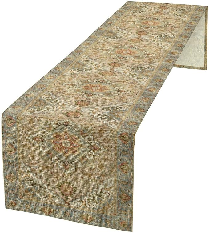 Vintage Boho Floral Table Runner, Rustic Country Farmhouse Yellow Blue Retro Flower Pattern for Home Kitchen Table Decor Dining Coffee Room Party Decor 13x108in