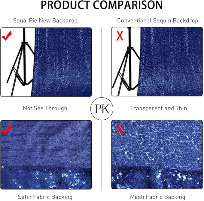 SquarePie Sequin Backdrop Not See Through Thick Background Glitter Curtain Party 6FT x 6FT Navy Blue