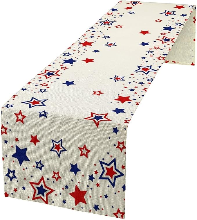4th of July Table Runner, American Stars Patriotic Independence Day Table Runner for Indoor Outdoor Party Home Kitchen Dining Table Decor, Blue Red, 13x90inch