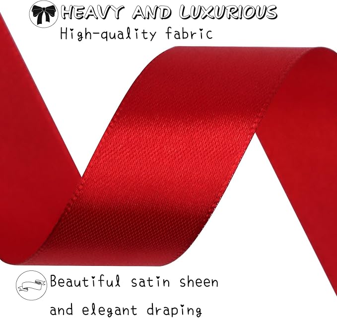 Deep red Solid Satin Ribbon 1 Inch 25 Yards Solid Polyester Fabric Ribbon for Gift Wrapping Wedding Christmas Baby Shower Birthday Party Decoration Handmade Immortal Flower Craft