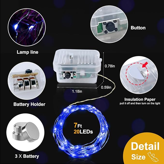 pozzolanas 24 Pack Blue Battery Operated String Lights - 7ft Waterproof Fairy Lights with 20 LEDs for Home, Mason Jar, Party, Wedding, Halloween, Christmas Decorations