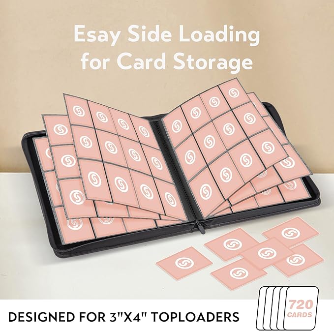 SMYV 12 Pocket Trading Card Binder, Premium PU Cover Card Binder for 720 Cards, Ringless Side Loading Card Collection Album Folders for MTG, TCG, Game Cards & Sports Cards (Pink)
