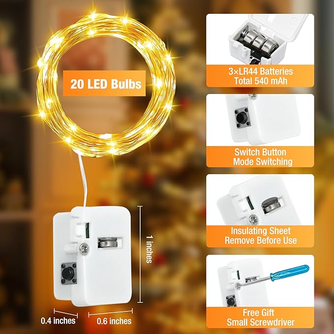 6 Pack Fairy Lights Battery Operated - 7ft 20 Led Twinkle Lights 3 Modes, Bulk Mini String Lights Waterproof for Mason Jars Vases DIY Party Wedding-Warm White & Cold White