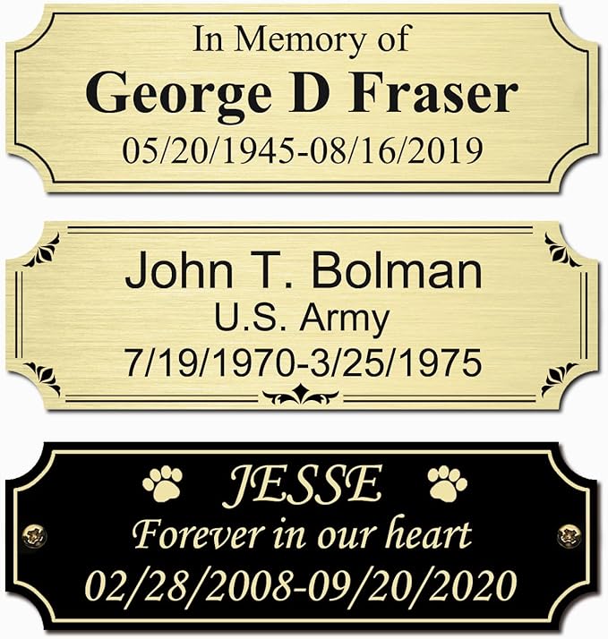 3" W x 1" H Personalized Custom Engraved Brushed Gold Solid Brass Plate Frame Name Label Art Tag With Frame