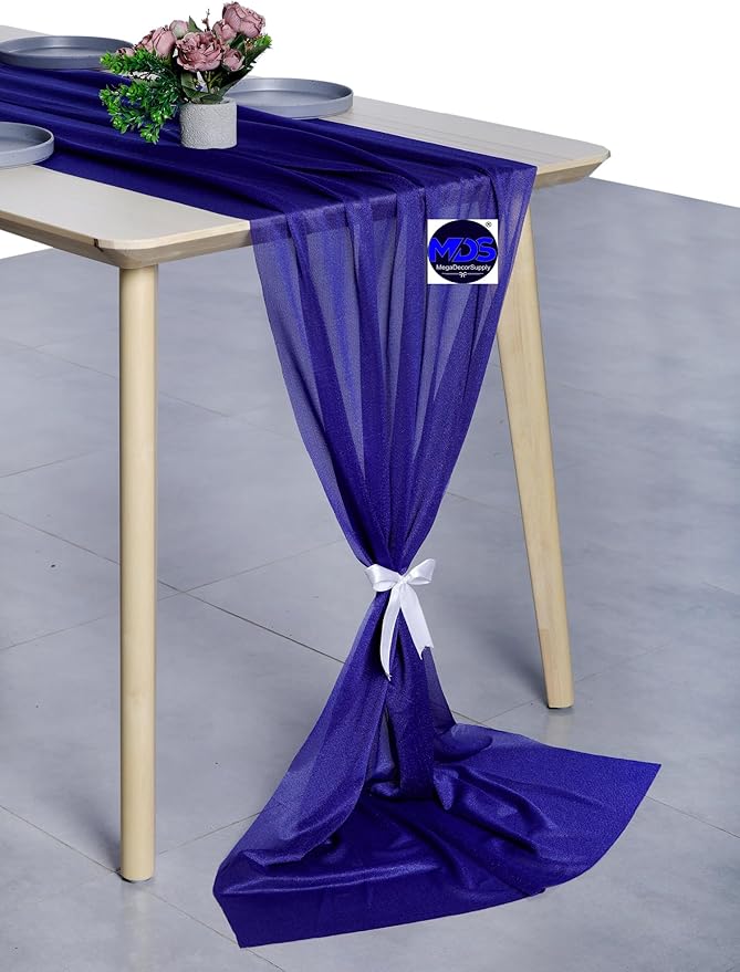 MDS Halloween Chiffon Table Runner - 5 Pack, 29 x 170 Inches, 14ft Each - Sheer Spooky Table Runners for Haunted House Parties, Trick-or-Treat Tables, Witchy Décor, Wedding & Events - Royal Blue