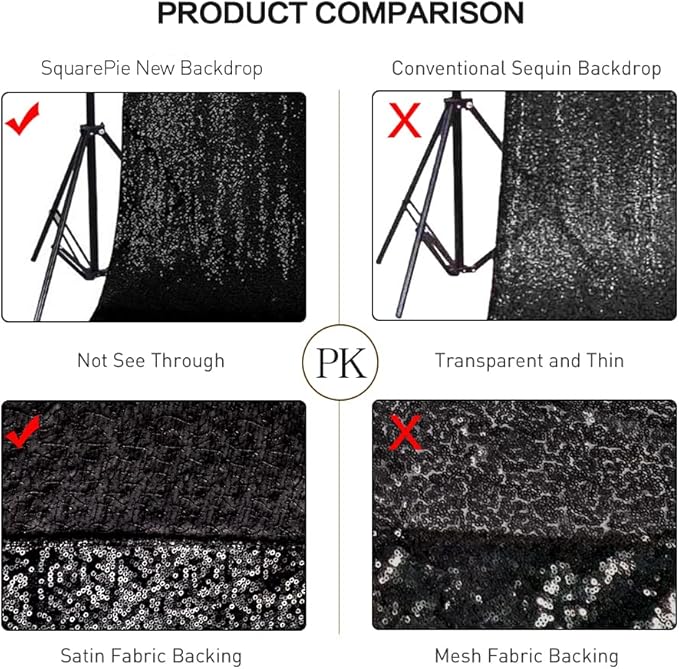 SquarePie Sequin Backdrop Curtain Less See Through Thick Glitter Background for Halloween Party 10FT x 10FT Black