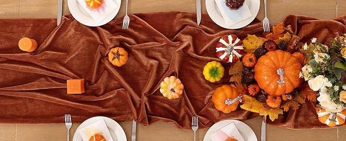 Terracotta Velvet Table Runner 3 Pack Fall Thanksgiving Burnt Orange Table Runners 20 x 120 Inch Luxurious Elegant Velvet Fabric Rust Red Decor for Christmas Dinner Wedding Bridal Baby Shower