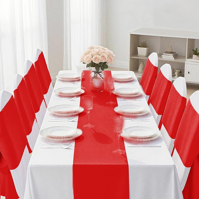 SHEJIZE 2 Pack Satin Red Table Runner 12x108 Inches Long, Bright Silky Smooth Satin Table Runner Table Decor for Wedding Banquet Christmas Prom Event Birthday Party