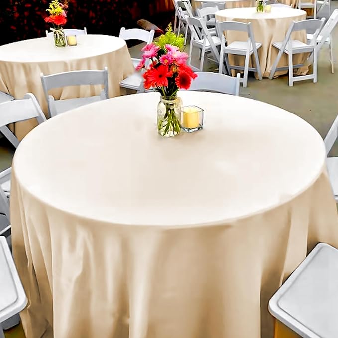 12 Pack 108 Inch Champagne Satin Tablecloth - Premium Bright Silky Round Tablecloth Overlay Smooth Fabric Table Cover, Table Decoration for Wedding Party Banquet Events Restaurant Kitchen Dining