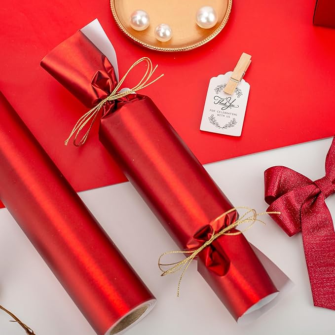 Garbendy Red Wrapping Paper - Solid Color Metallic Sparkle Paper Perfect for Birthday, Wedding, Baby Shower, Party - 17 Inch X 33 Feet