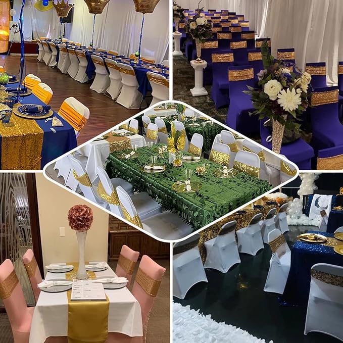 100 Pcs Chair Sashes Sequin Stretch Chair Bands Spandex Polyester Bows for Party Hotel Wedding Banquets Decoration - Rose Gold
