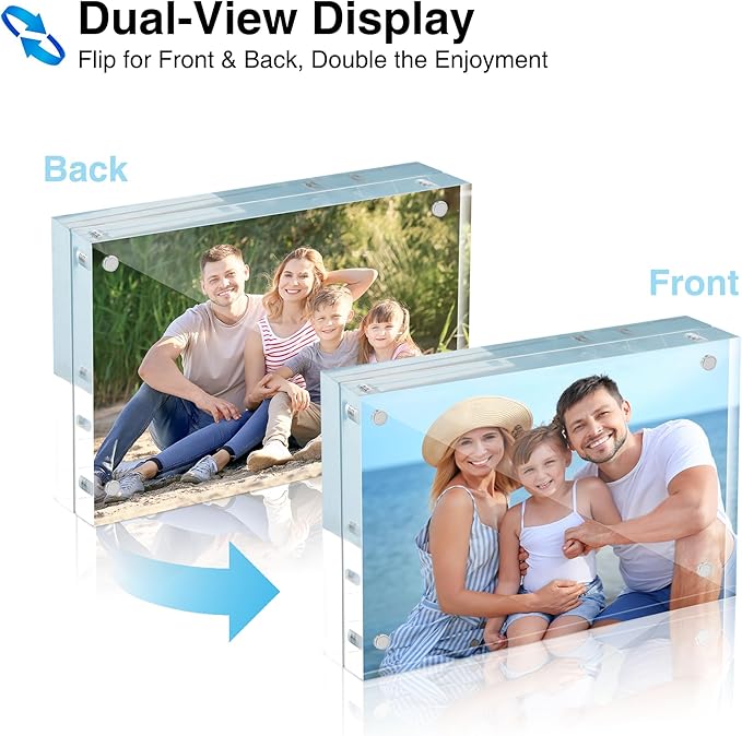 HOUSE DAY Acrylic Picture Frames 5x7, 6 Pack Magnetic 5x7 Picture Frame, Double Sided Clear 5 x 7 Photo Frame with Microfiber Cloth, Frameless FreeStanding 5x7 Frame Gift for Desktop Display