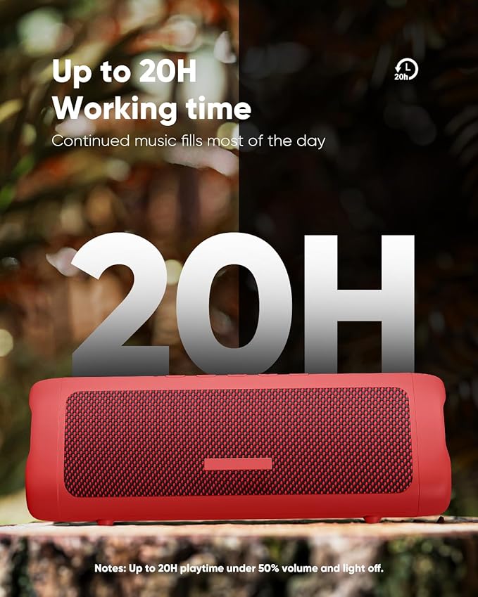 Bluetooth Speaker with HD Sound, Portable Wireless, IPX5 Waterproof, Up to 20H Playtime, TWS Pairing, BT5.3, for Home/Party/Outdoor/Beach, Stocking Stuffers, White Elephant Gifts for Adults (Red)