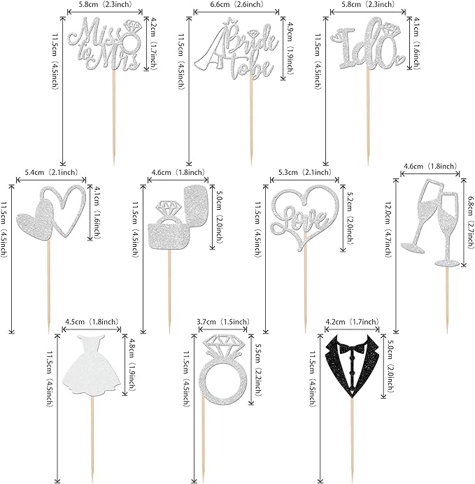 30 PCS Bride to Be Cupcake Toppers Glitter Wedding Cupcake Decorations I Do Love Heart Ring Miss to Mrs Cupcake Picks for Wedding Engagement Bridal Shower Party Cake Decorations Supplies Silver