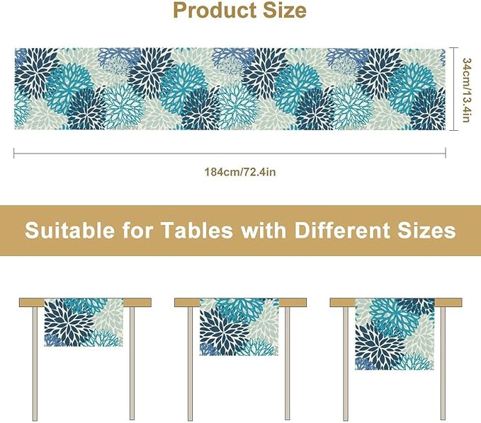Floral Table Runner,Blue Flowers Print Spring Summer Table Cloth Kitchen Dining Table Home Party Decoration 13x108 Inch