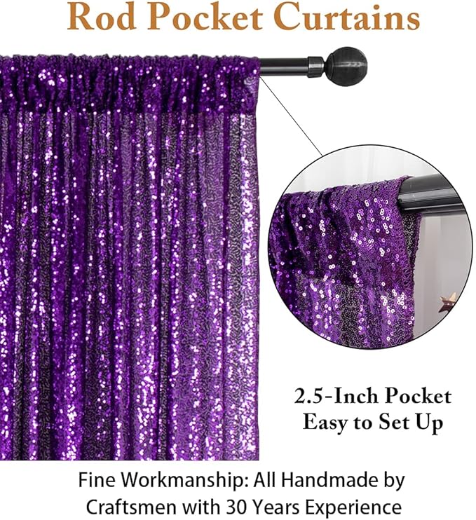 ShinyBeauty Purple Sequin Backdrop 10FTx10FT for Wedding - Shimmer Curtain for Birthday, Glitter Wall Background