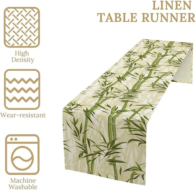 Bamboo Table Runner,Green Plant Leaf Pattern Table Cloth Kitchen Dining Table Home Party Decoration 13x108 Inch