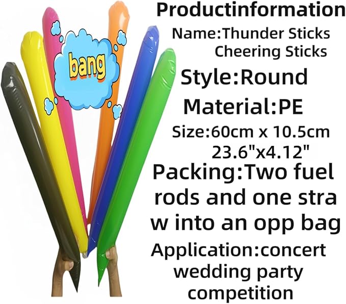 48pcs Round Head Boom Sticks Thunder Sticks Cheering Sticks Team Spirit Plastic Cheerleading Spirit Stick Clapper Inflatable Noise Maker Sports Supply (Orange)