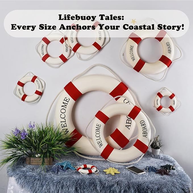 MorroMorn Lifebuoy Wall Hanging Decor - Welcome Aboard Mediterranean Style Home Decoration (Red, 12")