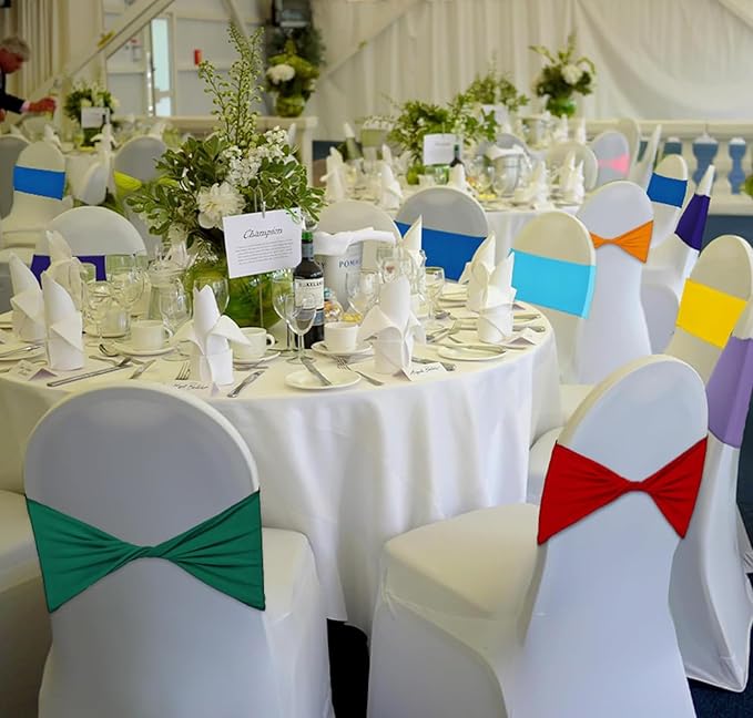 MDS Pack of 250 Spandex Chair Sashes Bows Elastic Stretch Dining Chair Bands Ties Without Slider Buckle Universal fits for Wedding Baby Shower Birthday Party Banquet Event Decoration - Apple Green